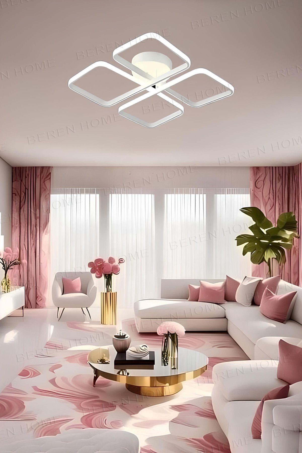 BEREN HOME Jasmin White Tek Renk Modern Plafonyer Led Avize