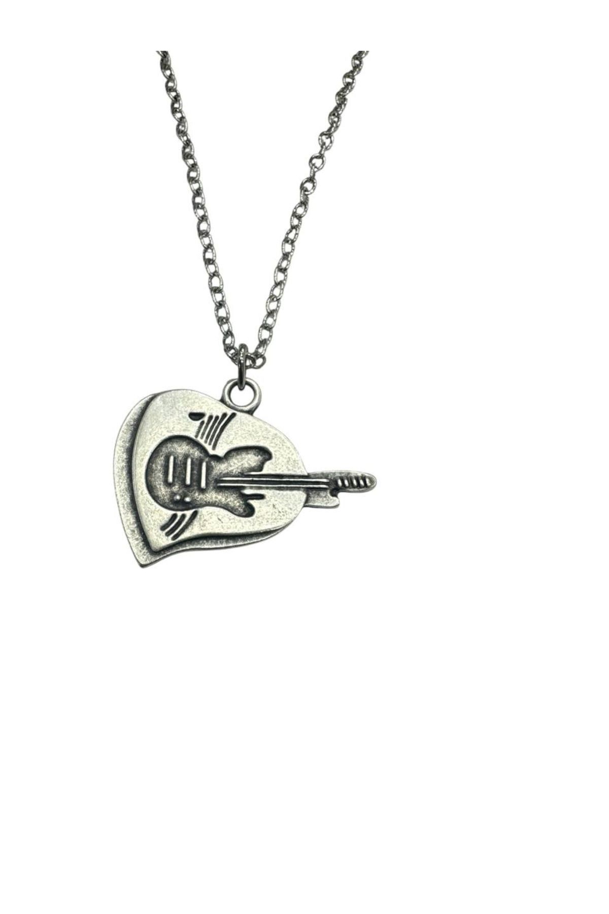 Herşey Nota Gitar Nota Kalp Metal Kolye – 60 cm Zincir – Unisex Müzik Temalı Takı