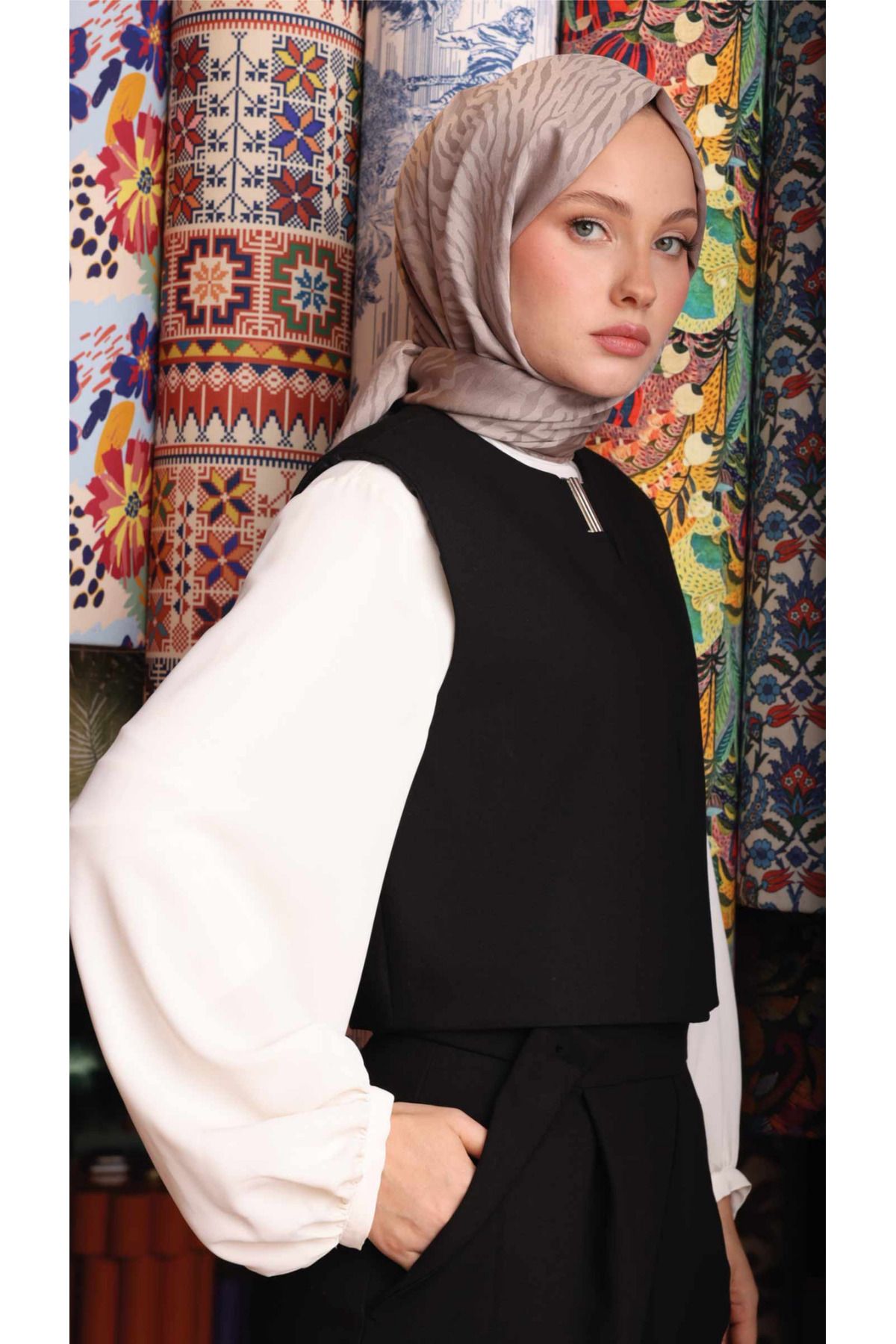 modayışığı Zebra Desen Şal / Taş