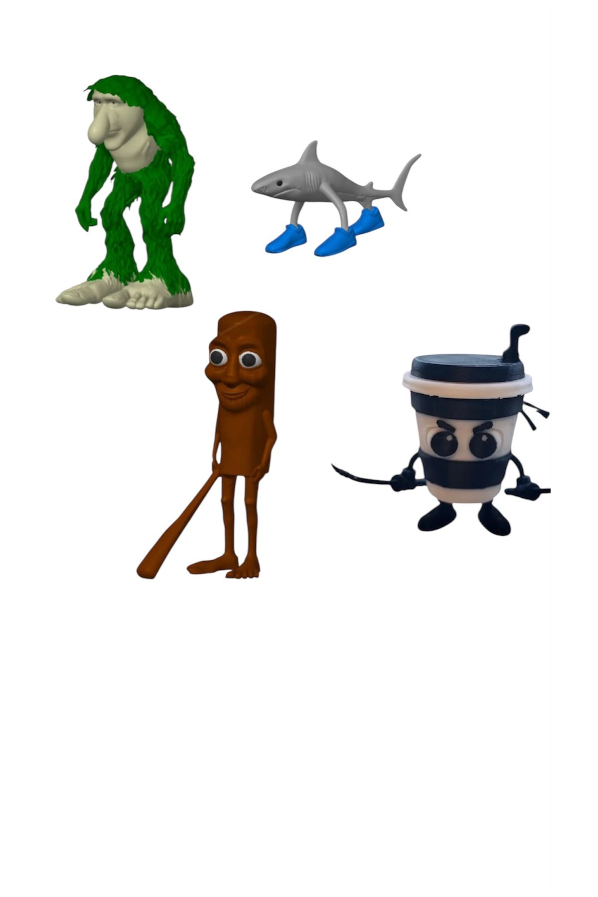 CRAWL 3D STUDIO Tung Tung Sahur 10cm – Brr Brr Patapim – Tralalero Tralala-Cappuccino brainrot 4li fügür set