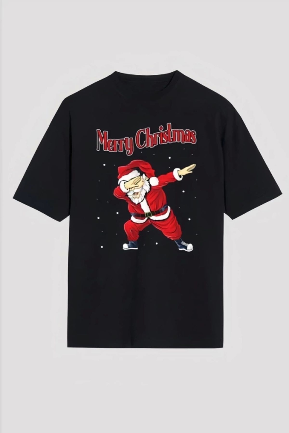 nedo7 Merry Christmas Baskılı Noel Babalı T-shirt - Siyah