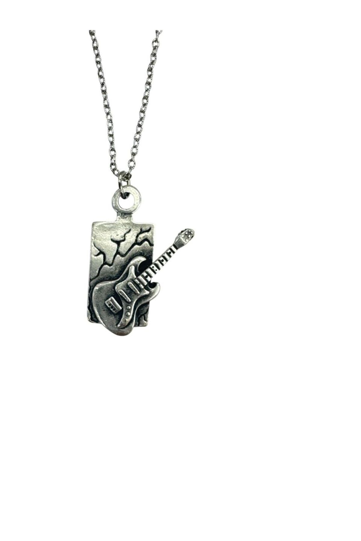 Herşey Nota Hard Rock Elektro Gitar Kolye – 60 cm Zincir - Unisex Müzik Aksesuarı