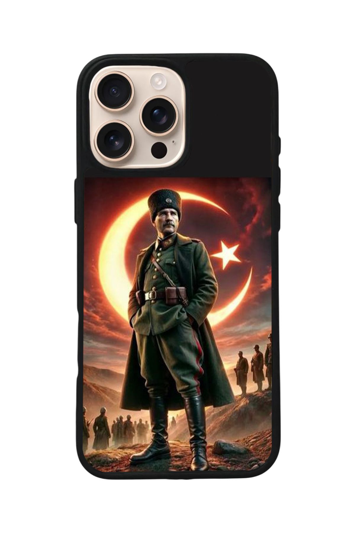 Aksel Kılıf Apple iPhone 16 Pro Uyumlu Baskılı,Mat Siyah,Yumuşak Silikon,Koruyucu,Şok Emici Kapak,Kılıf