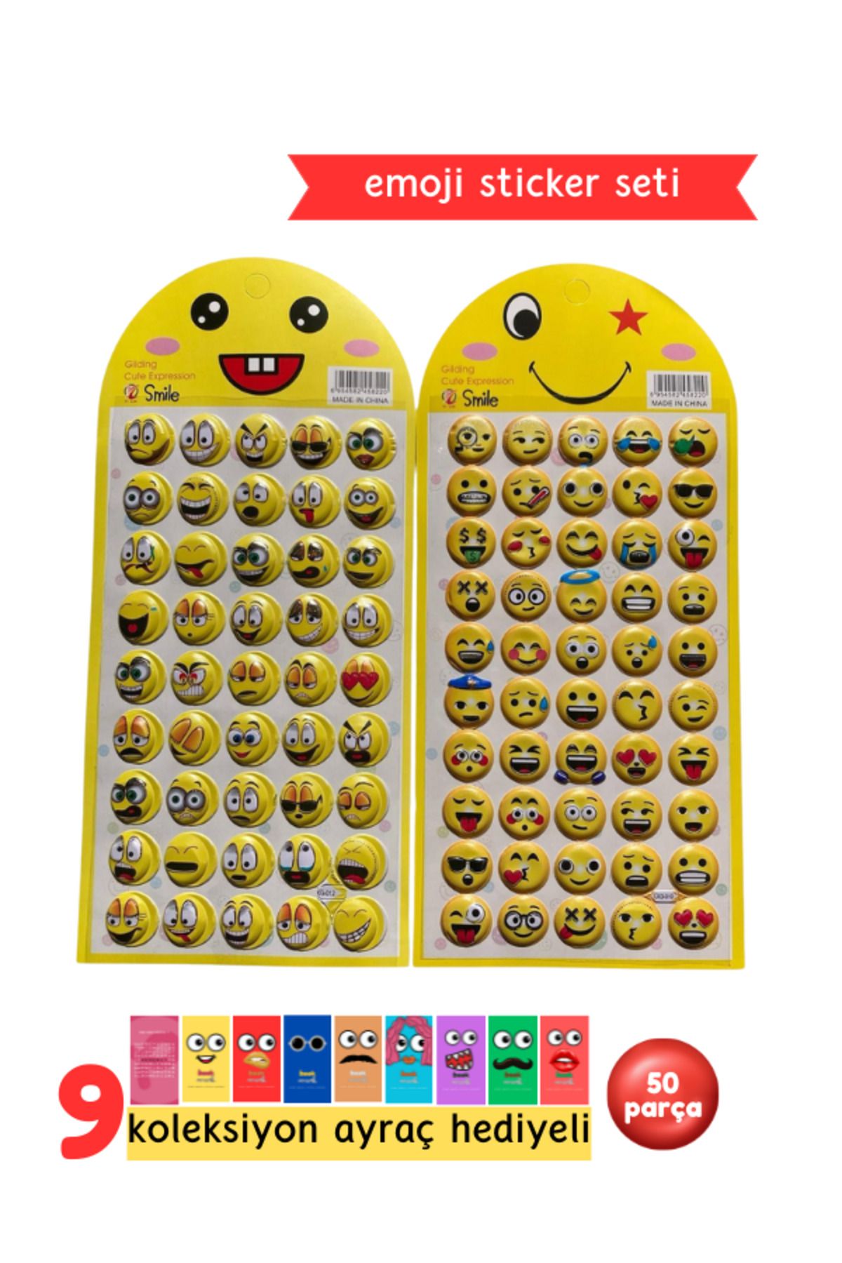 Pembe Pasaj Emoji Sticker Seti - Kabartmalı Emoji Sticker Seti - Gülen Yüz Sticker