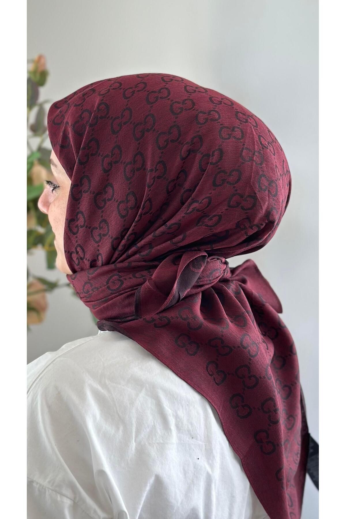 modayışığı Yün Pamuk G Desen Bordo/Siyah Eşarp