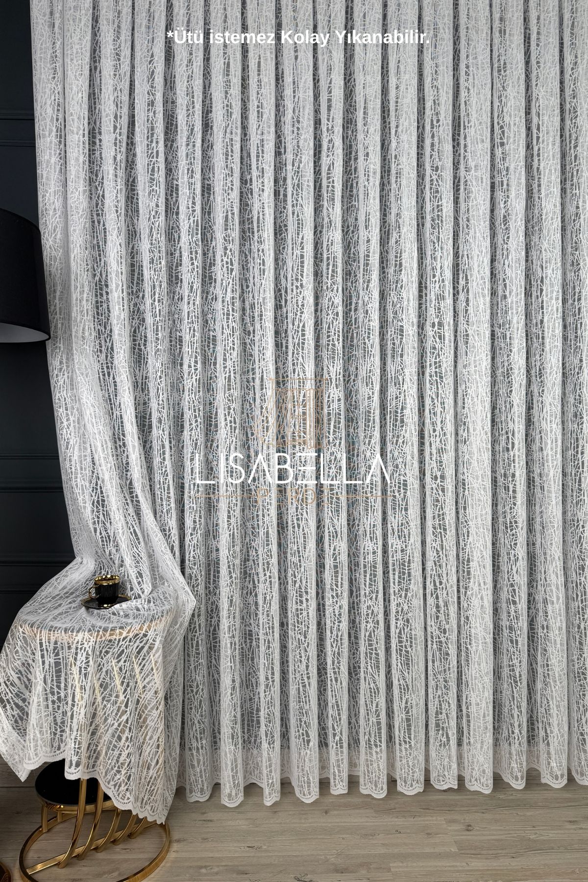 LisabellaHome Kabuğun Işıltısı Ağır Gramajlı Örme tül (1x2.5 Pile Dikişli) ütü istemez.