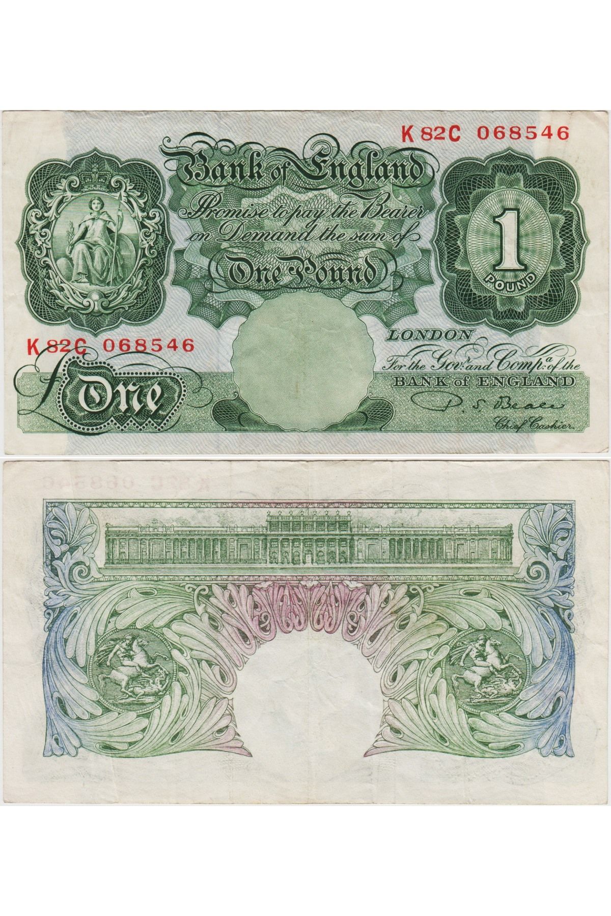 Banknoting BİRLEŞİK KRALLIK 1 POUND 1949-1955 pick 369b. ÇOK ÇOK TEMİZ(-) KONDİSYON.