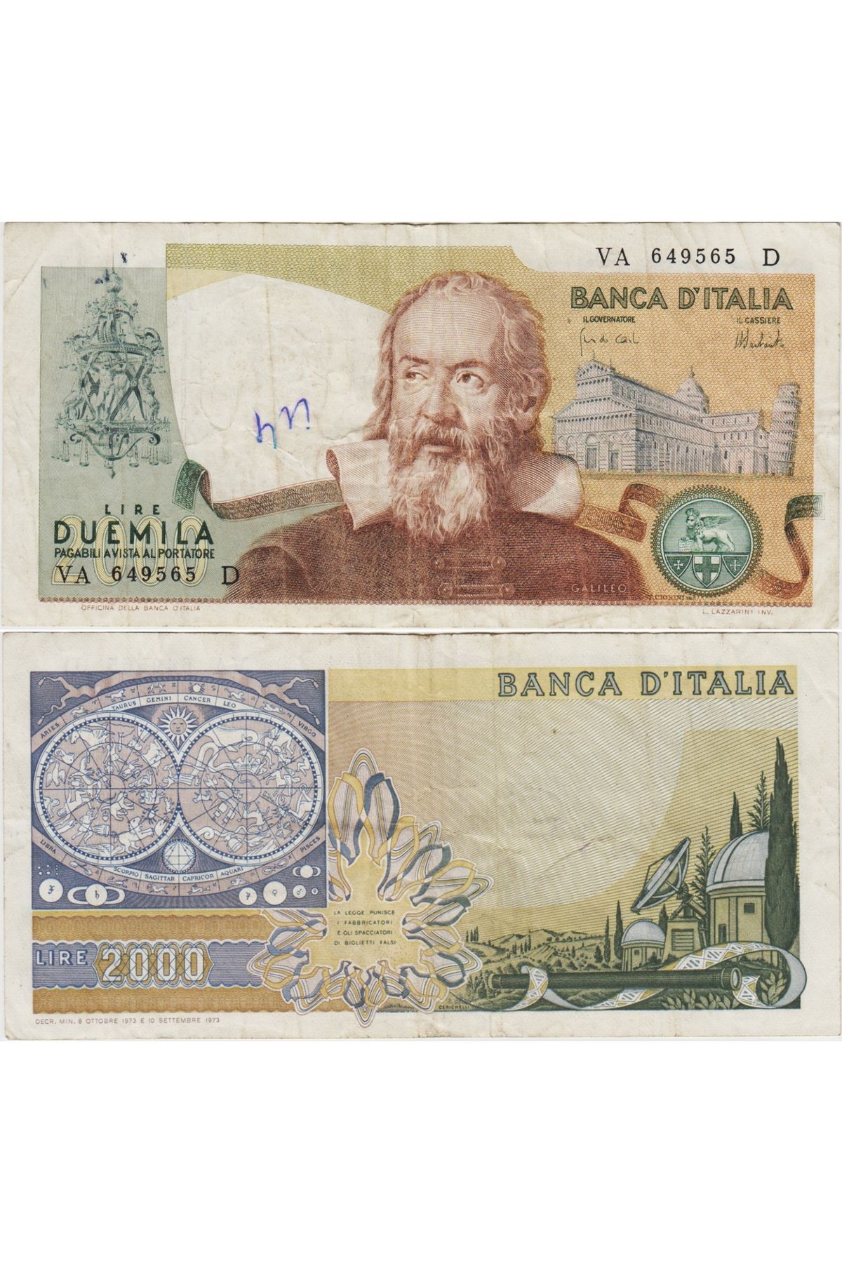 Banknoting İTALYA 2000 LİRET 1973 GELİLEO GALİLEİ TEMALI. ÇOK TEMİZ KONDİSYON.