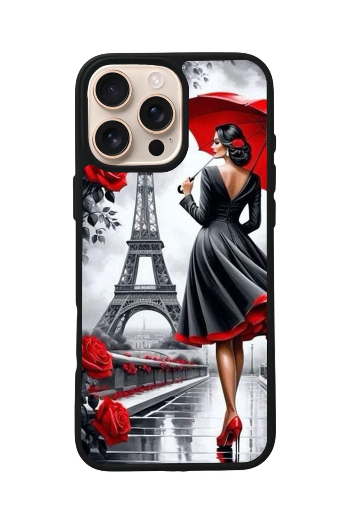 Aksel Kılıf Apple iPhone 16 Pro Max Uyumlu Baskılı,Mat Siyah,Yumuşak Silikon,Koruyucu,Şok Emici Kapak,Kılıf