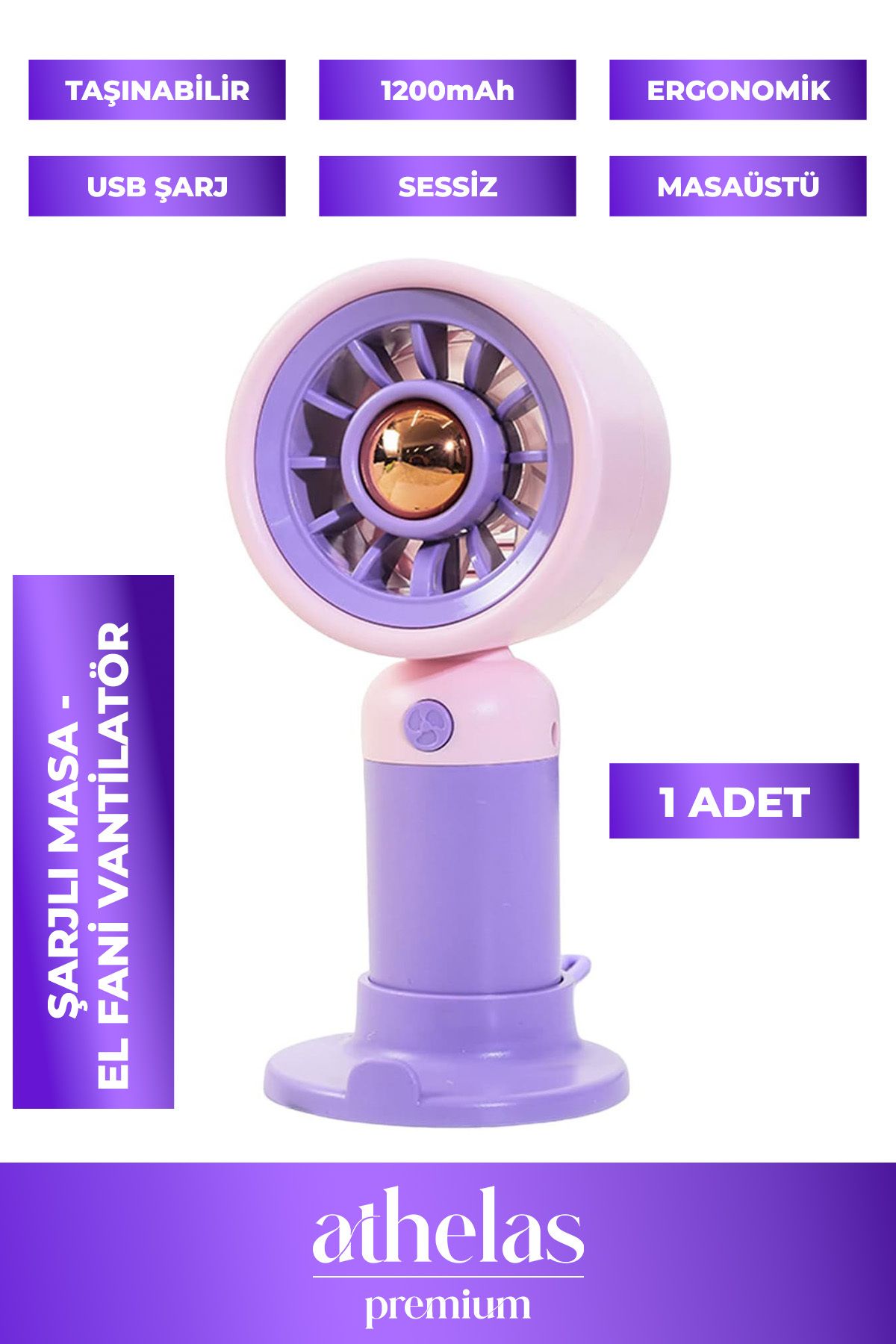 Athelas 2 Kademeli Sessiz Konforlu Şarjlı Mini Fan Taşınabilir USB Masa & El Vantilatörü | Kompakt Soğutucu