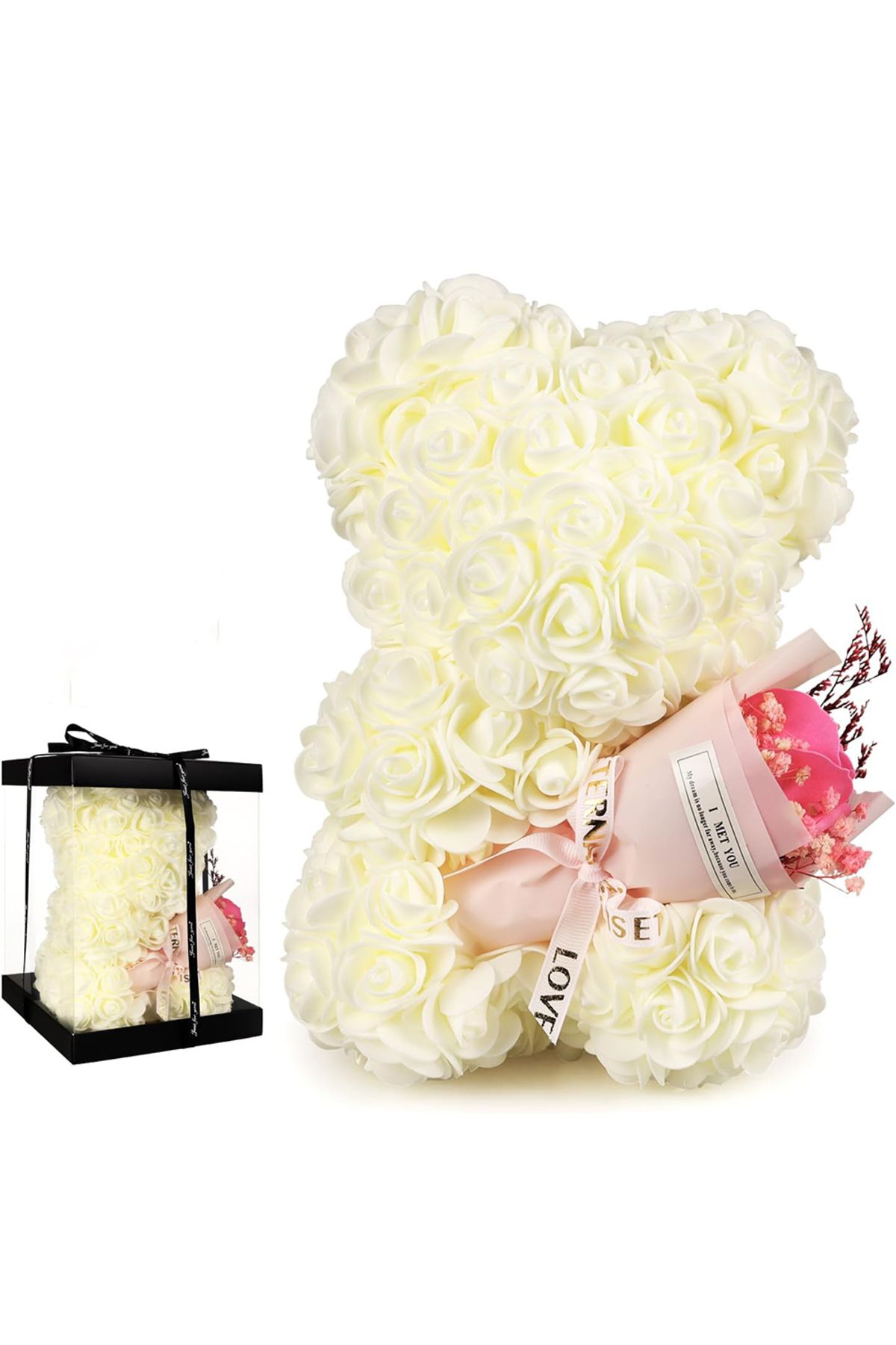 keyfimshop Teddy Rose Kırmızı Beyaz Ayıcık