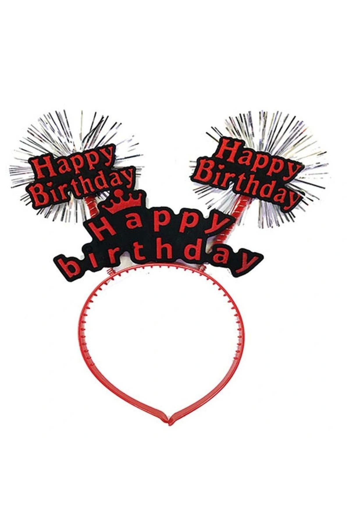 OurStyles Happy Birthday Yazılı Püsküllü Neon Kırmızı Renk Doğum Günü Tacı 22x19 cm