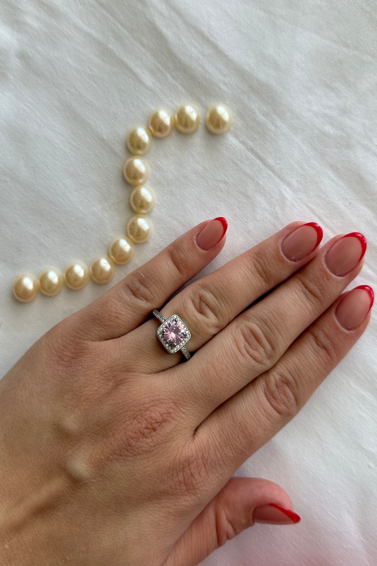 MARZELLA ACCESSORİES çelik silver pembe taşlı ayarlanabilir yüzük