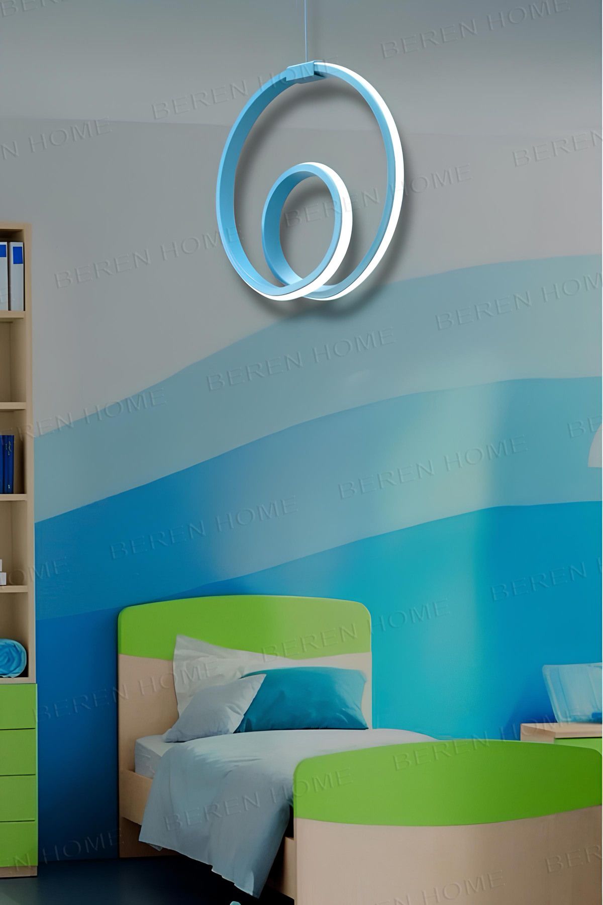BEREN HOME Perla Mavi Tek Renk Modern Sarkıt Led Avize