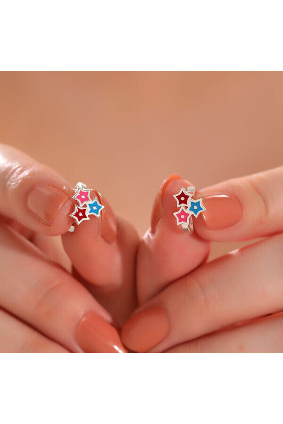 shop Çocuk Renkli Üç Yıldız 925 Ayar Gümüş Küpe