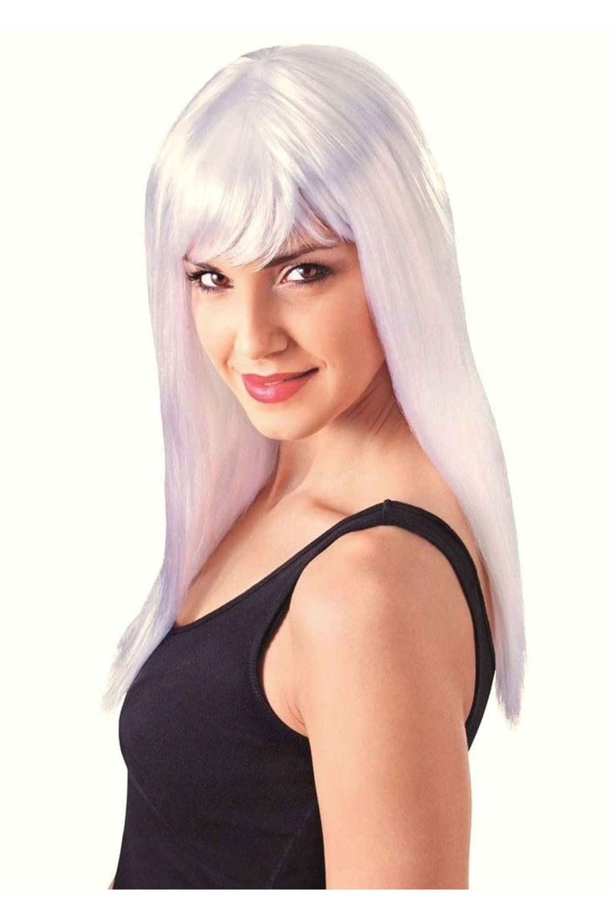 OurStyles Beyaz Renk Uzun Düz Parti Peruğu