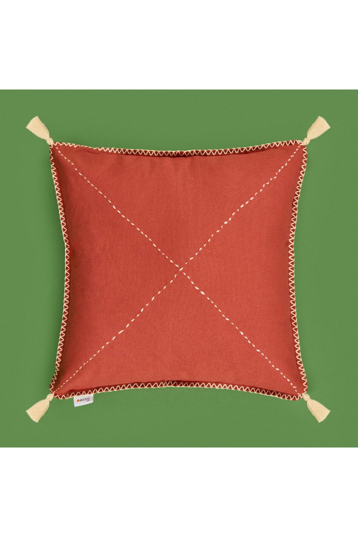 ASPARTAM Soft Colorful Püskül Detaylı Kırlent - Kiremit - 40x40 cm