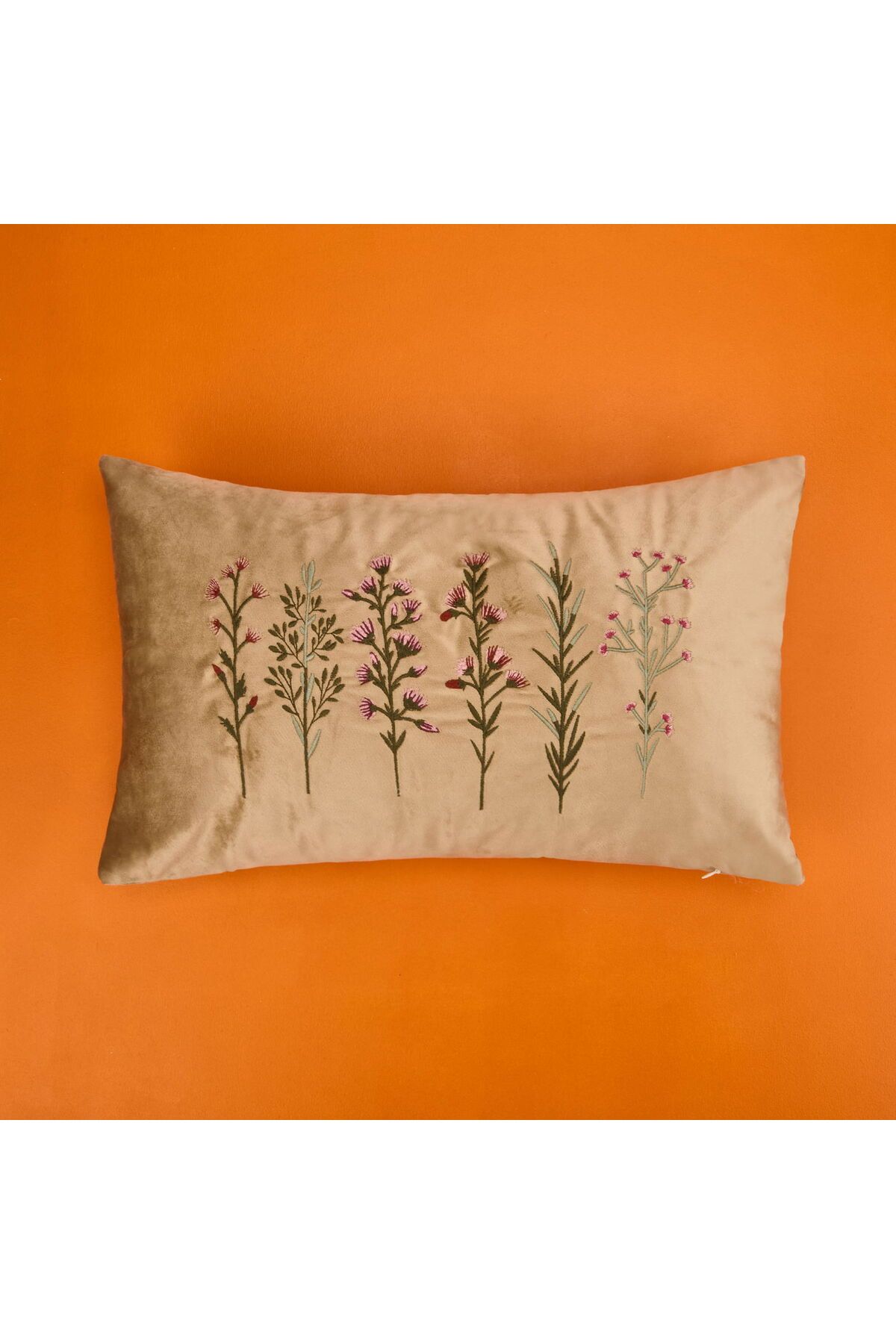 ASPARTAM Soft Flora Kadife Kırlent - Bej - 30x50 cm