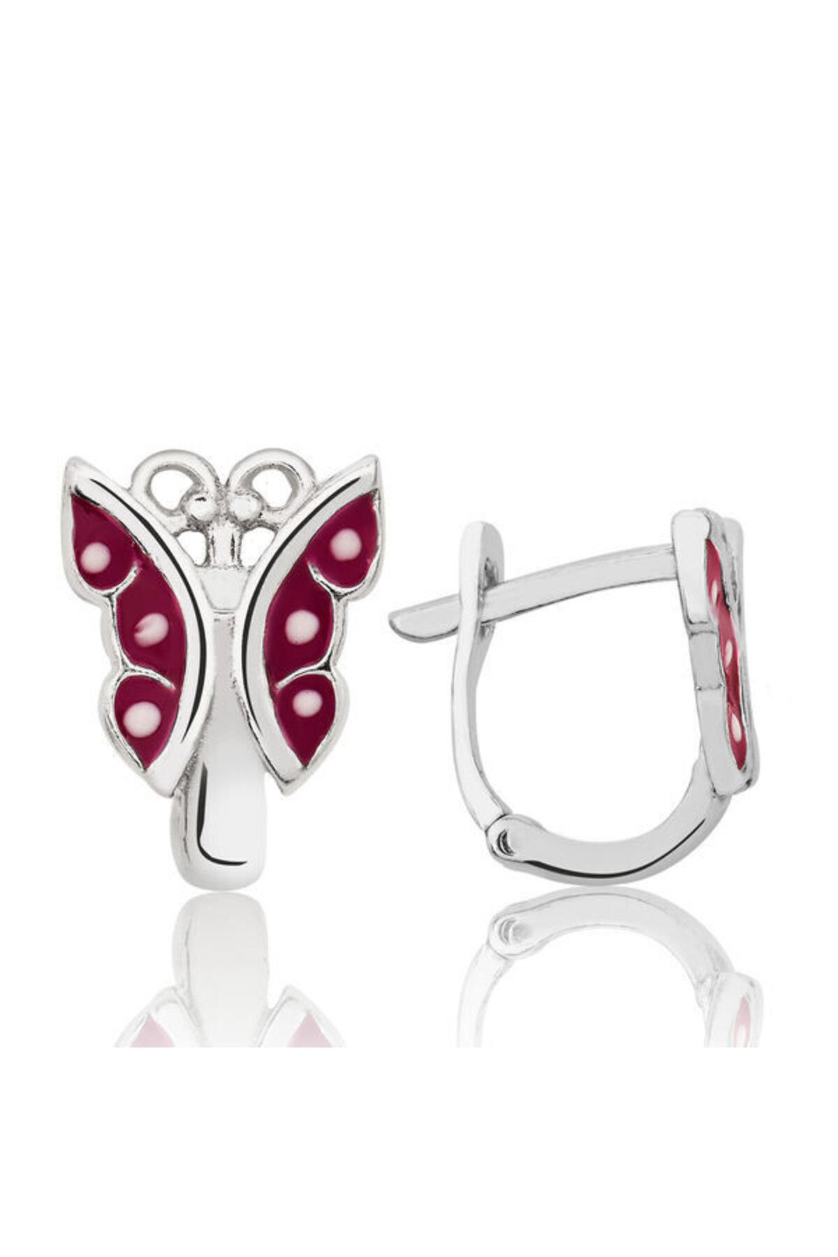 shop Çocuk Kırmızı Kelebek 925 Ayar Gümüş Küpe