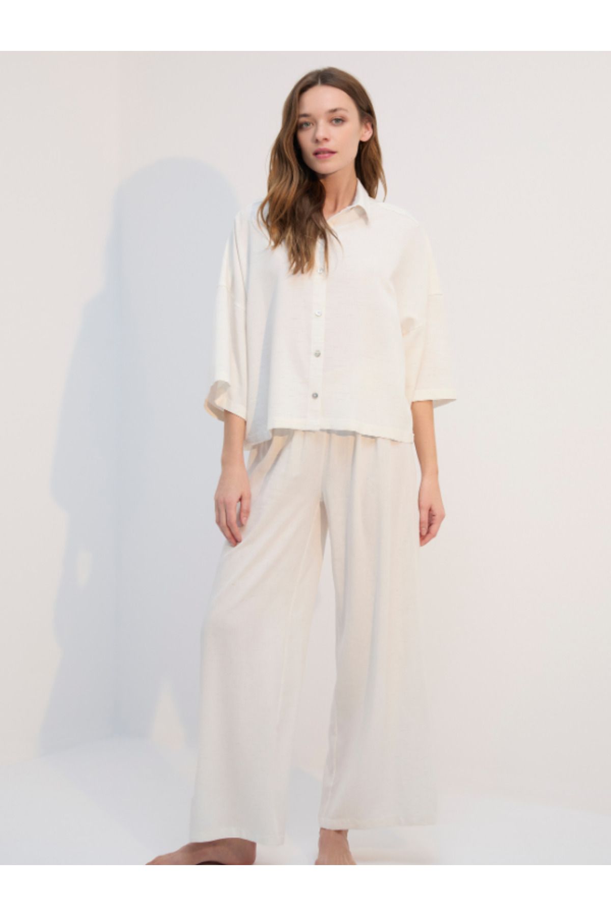 BONJOUR MADAME Keten Pijama Takım BJM-1723 Krem