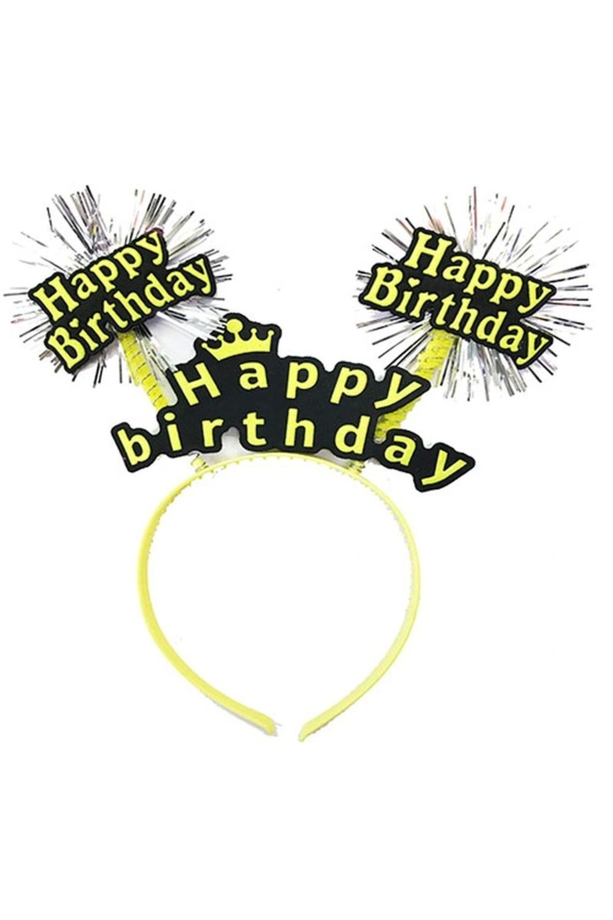 OurStyles Happy Birthday Püsküllü Neon Sarı Renk Doğum Günü Tacı 22x19 Cm - Şık Tasarım