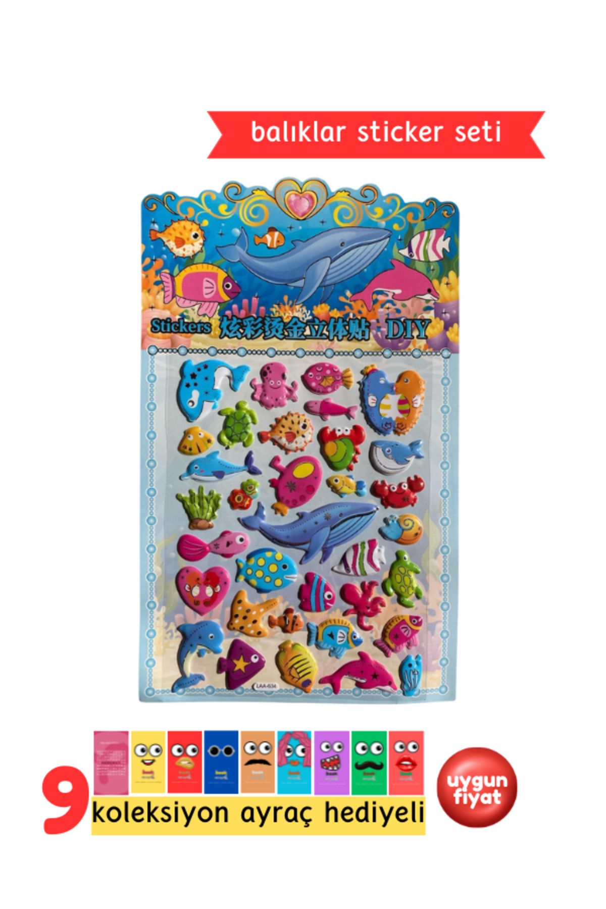 Pembe Pasaj Balık Sticker - Deniz Altı Sticker - Çocuklar İçin Kabartmalı Sticker Etiket