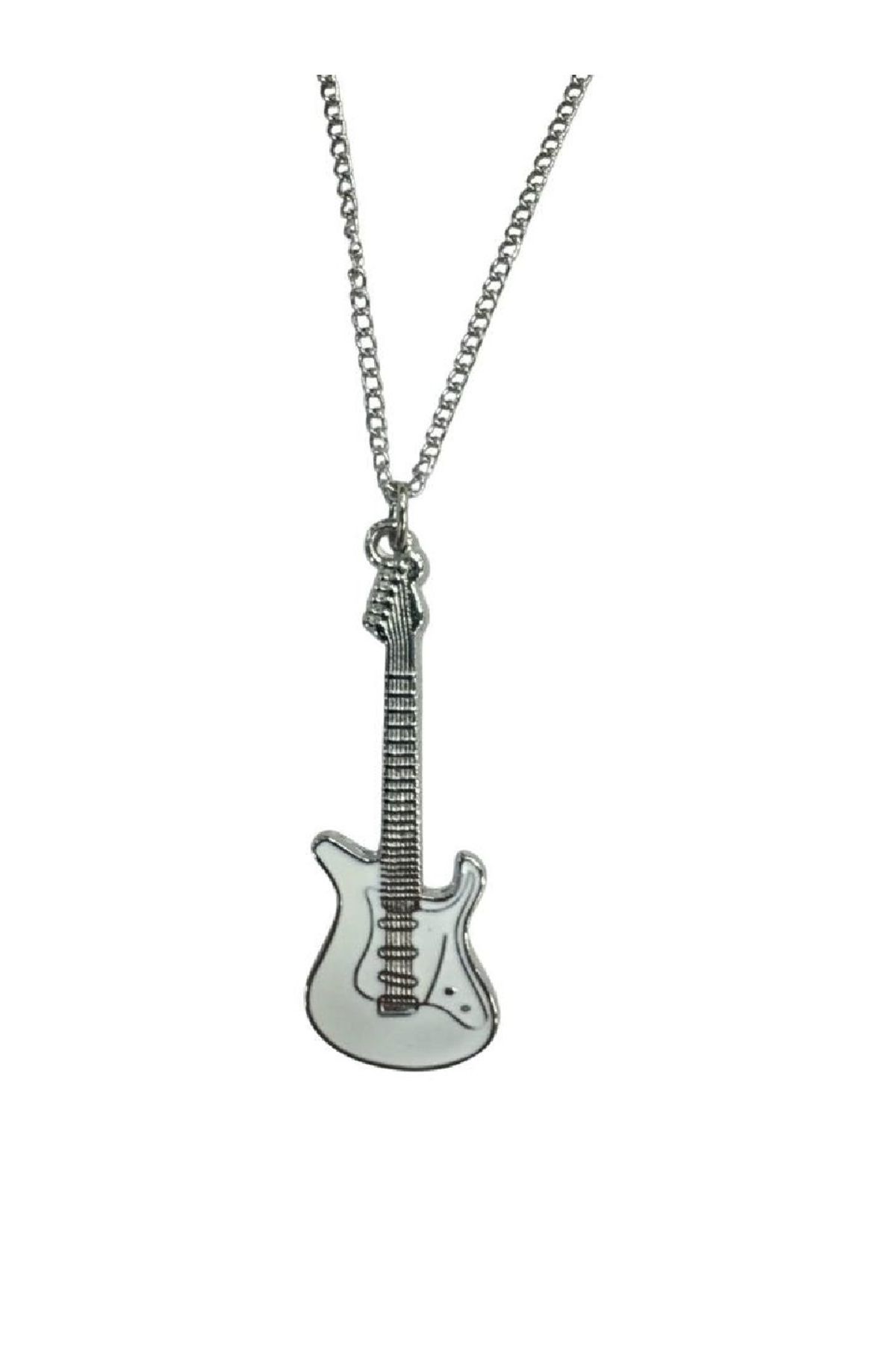 Herşey Nota Elektro Gitar Figürlü Metal Kolye – 60 cm Zincir – Zamak Kaplama – Unisex Müzik Temalı Takı