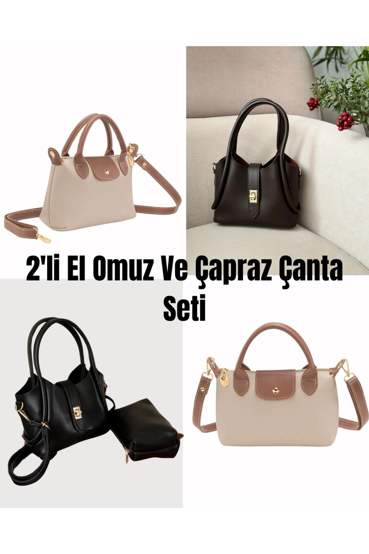 özlora Kadın Makyaj Çantalı 2'li El Omuz Ve Çapraz Çanta Seti