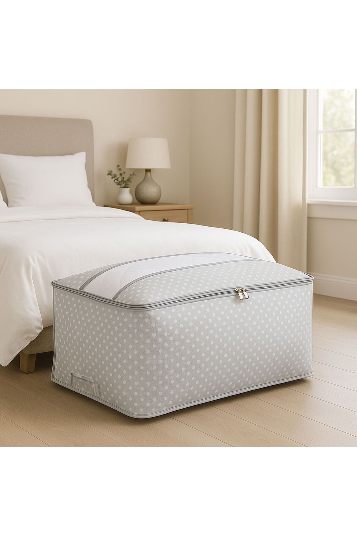 ASPARTAM Home Baza Altı Şeffaf Detaylı Mega Boy Hurç - Gri - 74x46x22 cm