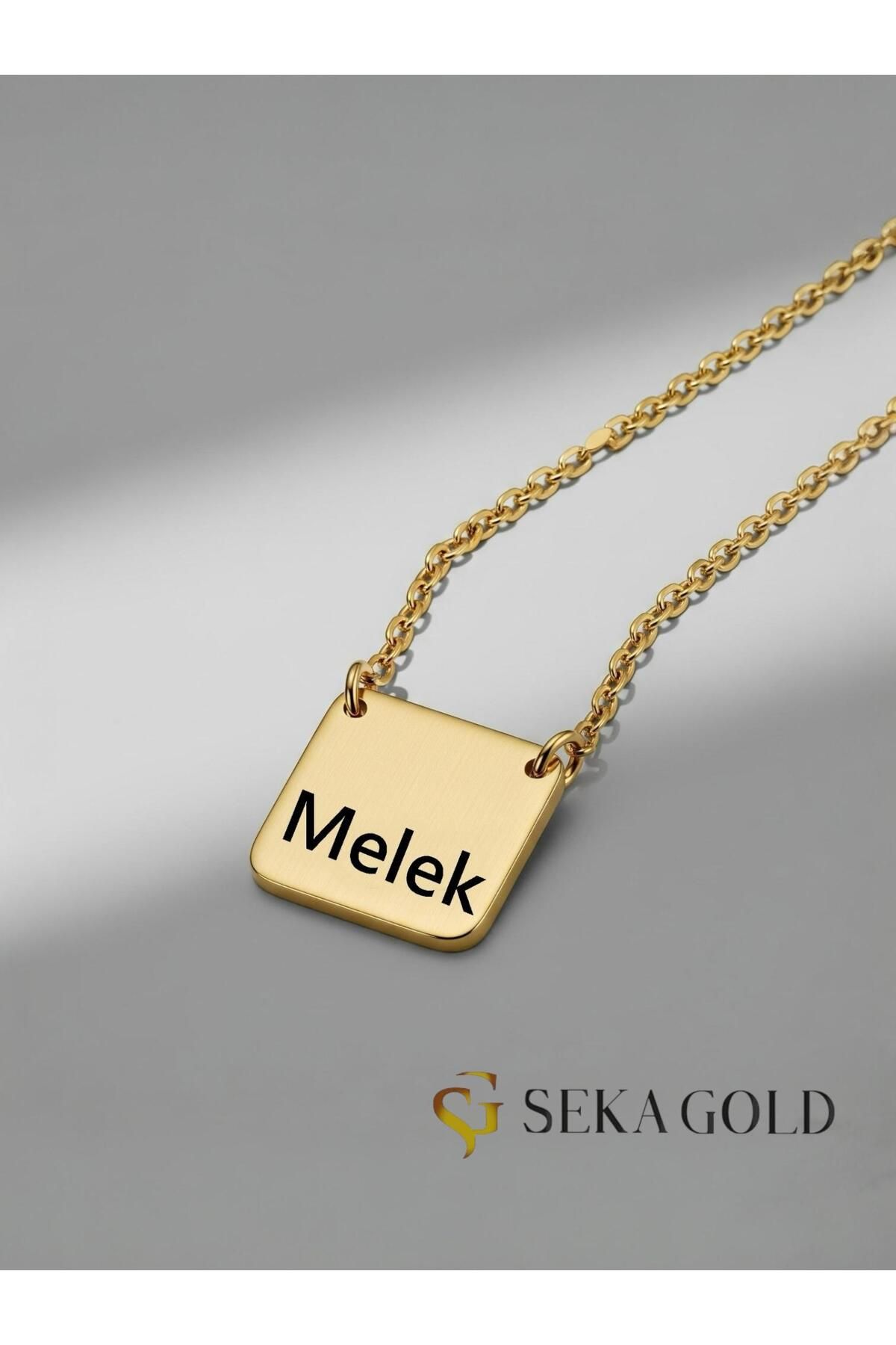 Seka gold Kare Plaka İsim Kolye