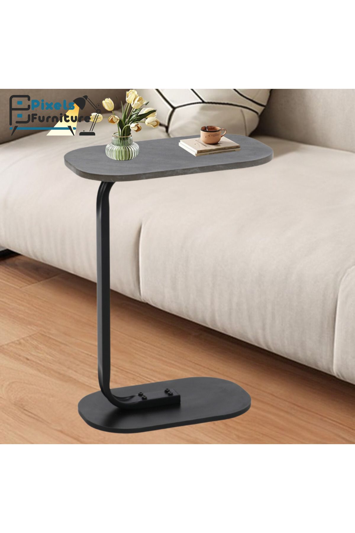 PixelsFurniture-Set of 4 Pixel Furniture C-Shaped Side Table for Sofa and Bed, Table with Solid Metal Bases 2