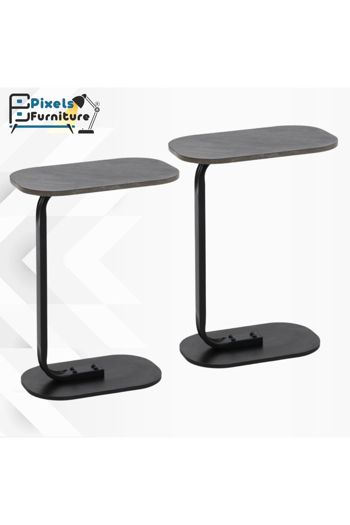 PixelsFurniture-Set of 2 Pixel Furniture C-Shaped Side Table for Sofa and Bed, Table with Solid Metal Bases 1