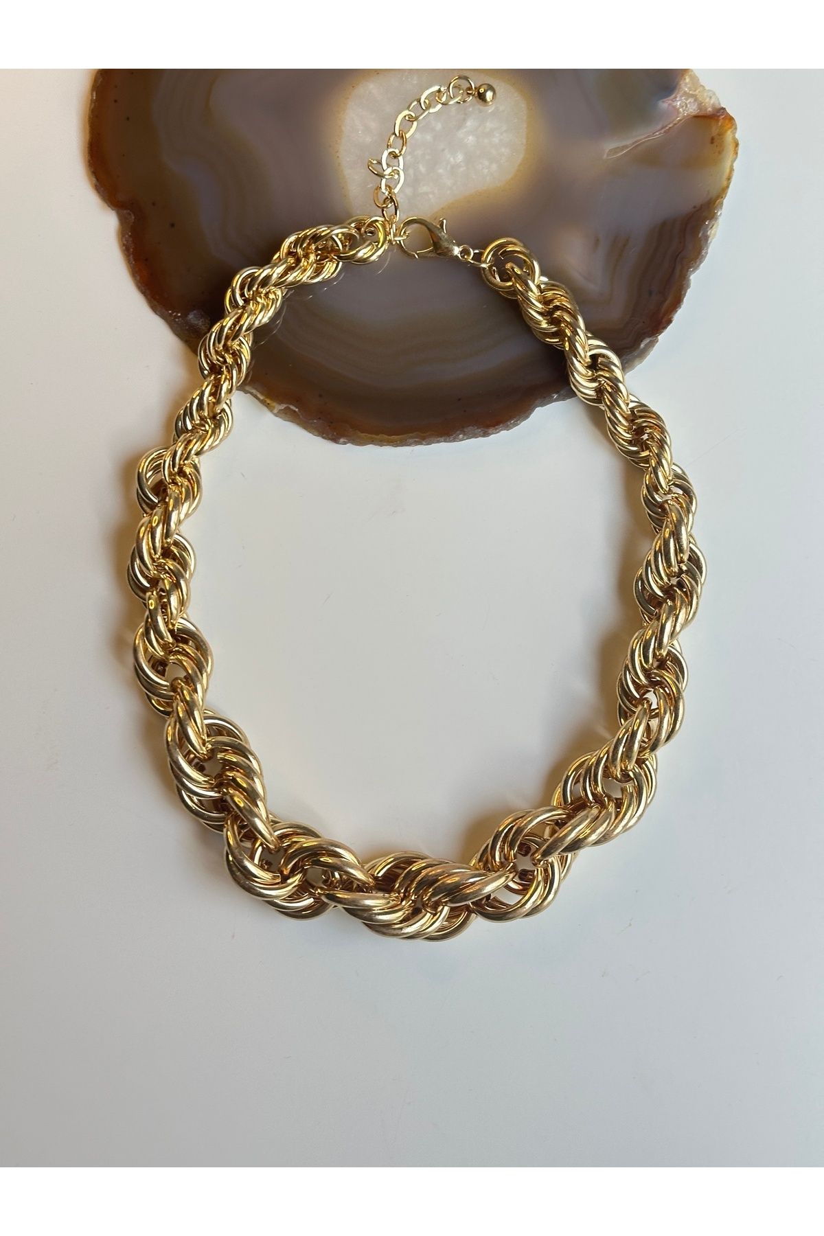 YOUES JEWELRY Kalın Burgu Kolye Kızılcık Şerbeti Sargı Kalın Burgu Gold Kadın Kolye Lüx Özel Seri
