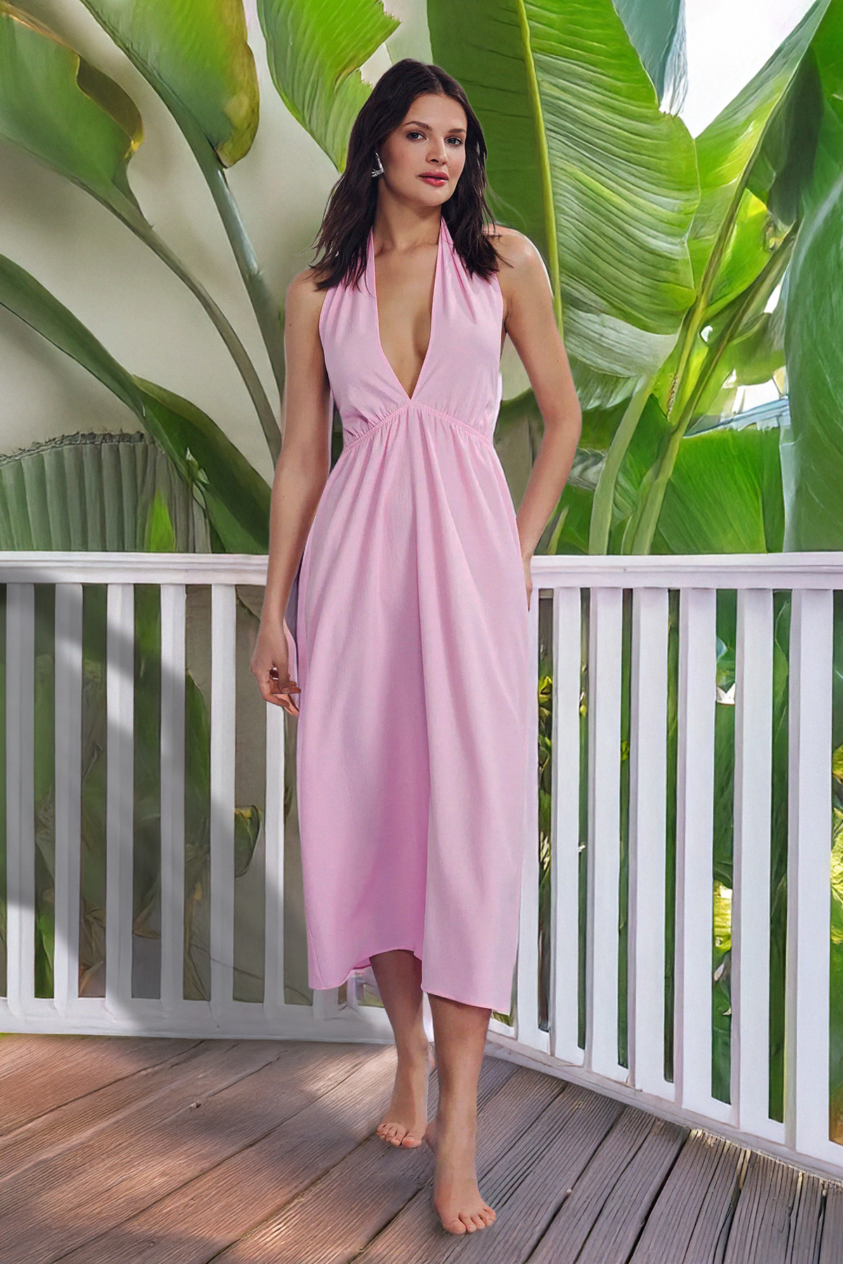 Trendyolmilla Pembe Dokuma Maxi Plaj Elbise TBESS25EL00136