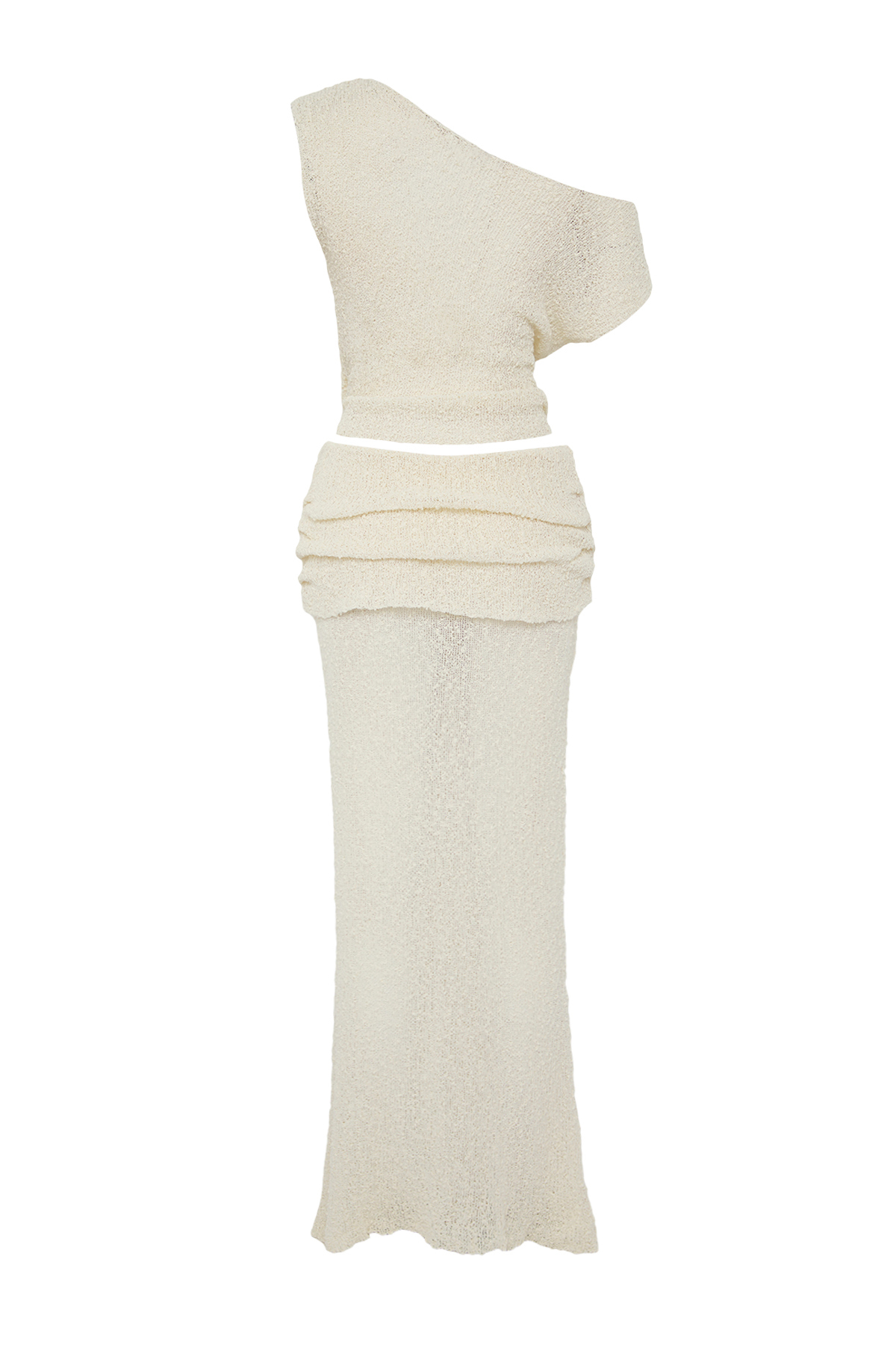 Trendyolmilla  Ekru Triko Büzgülü Plaj Bluz-Etek Takım TBESS25AU00109 - Görsel 6