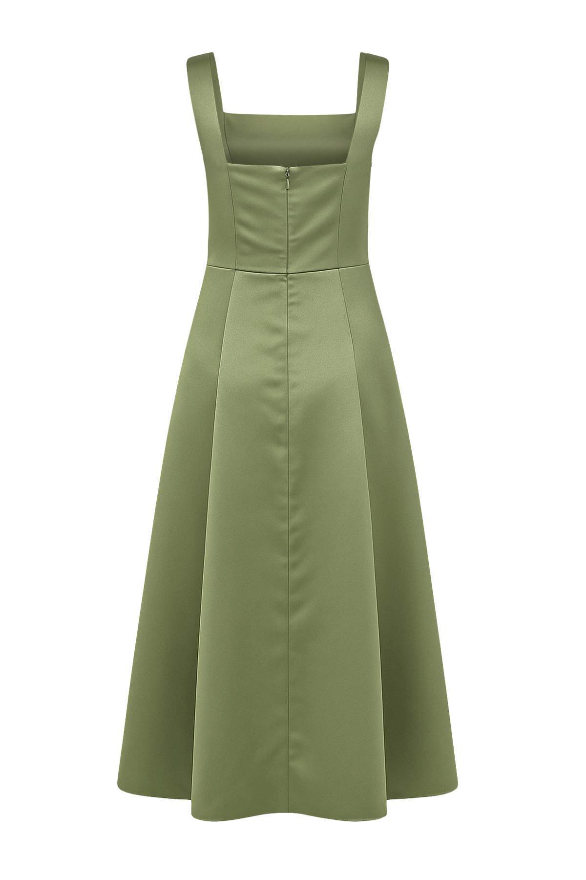 Trendyolmilla  Yağ Yeşil A-Kesim Saten Dokuma Şık Abiye Gece Mezuniyet Elbisesi TPRAW25EL00040 - Görsel 11