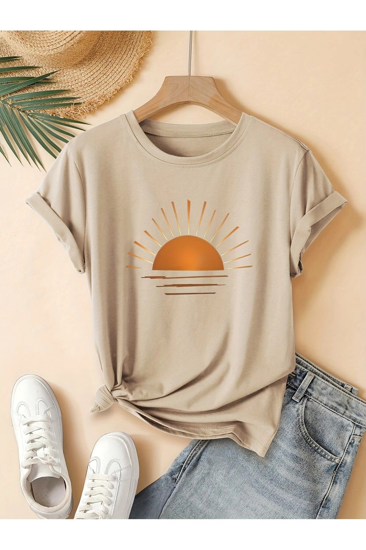 LEIVOR Minimal Gün Batımı Baskılı Kadın T-shirt