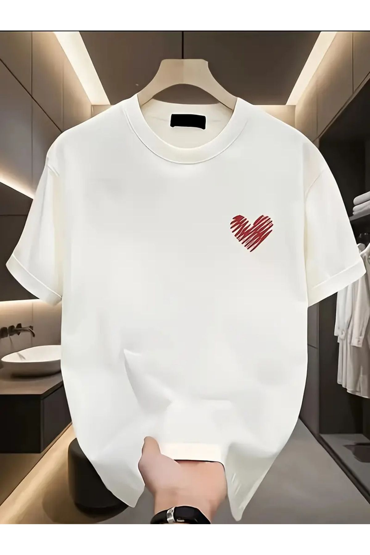 AEMİ Unisex Heart Love Oversize Bisiklet Yaka T-shirt
