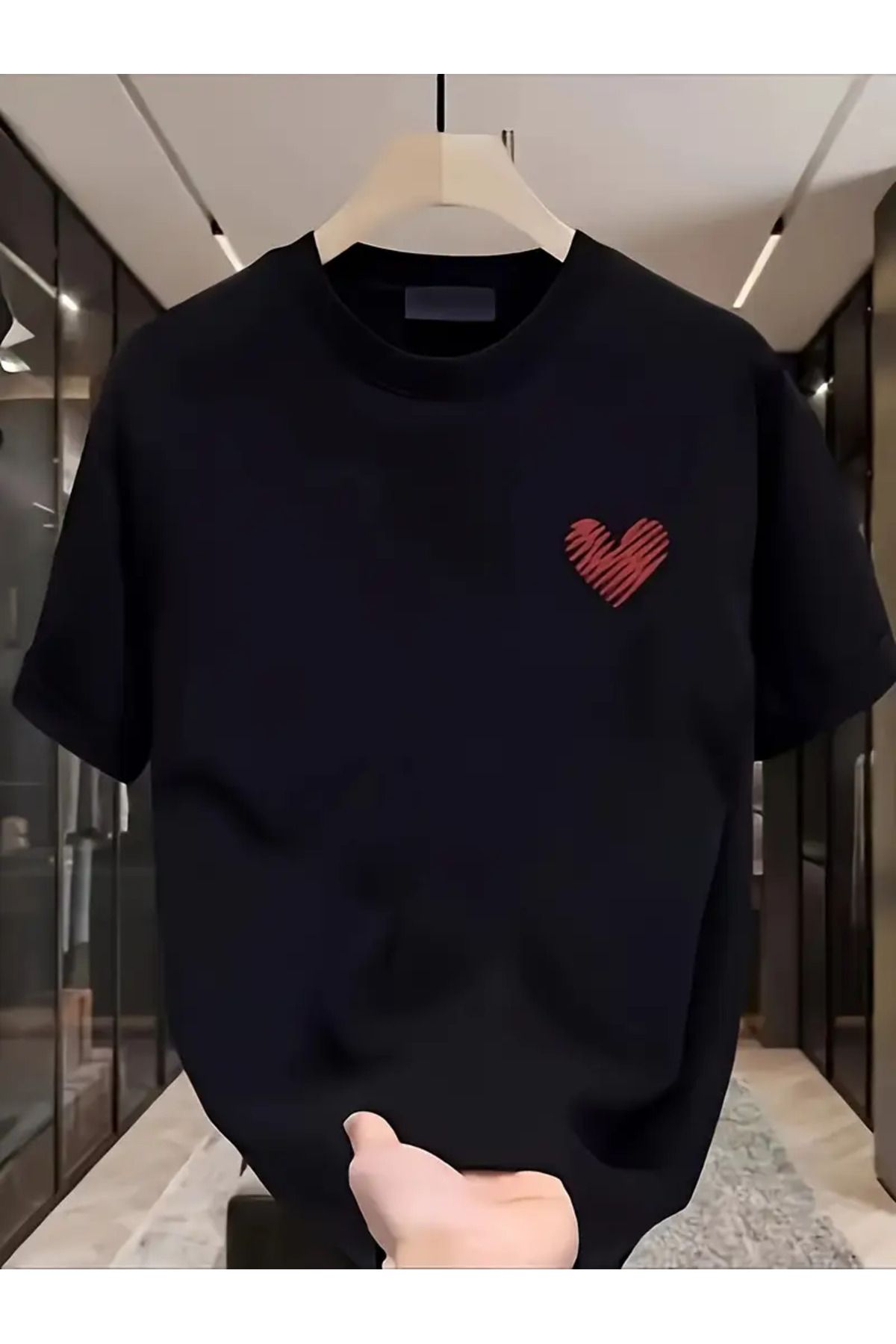 AEMİ Unisex Heart Love Oversize Bisiklet Yaka T-shirt