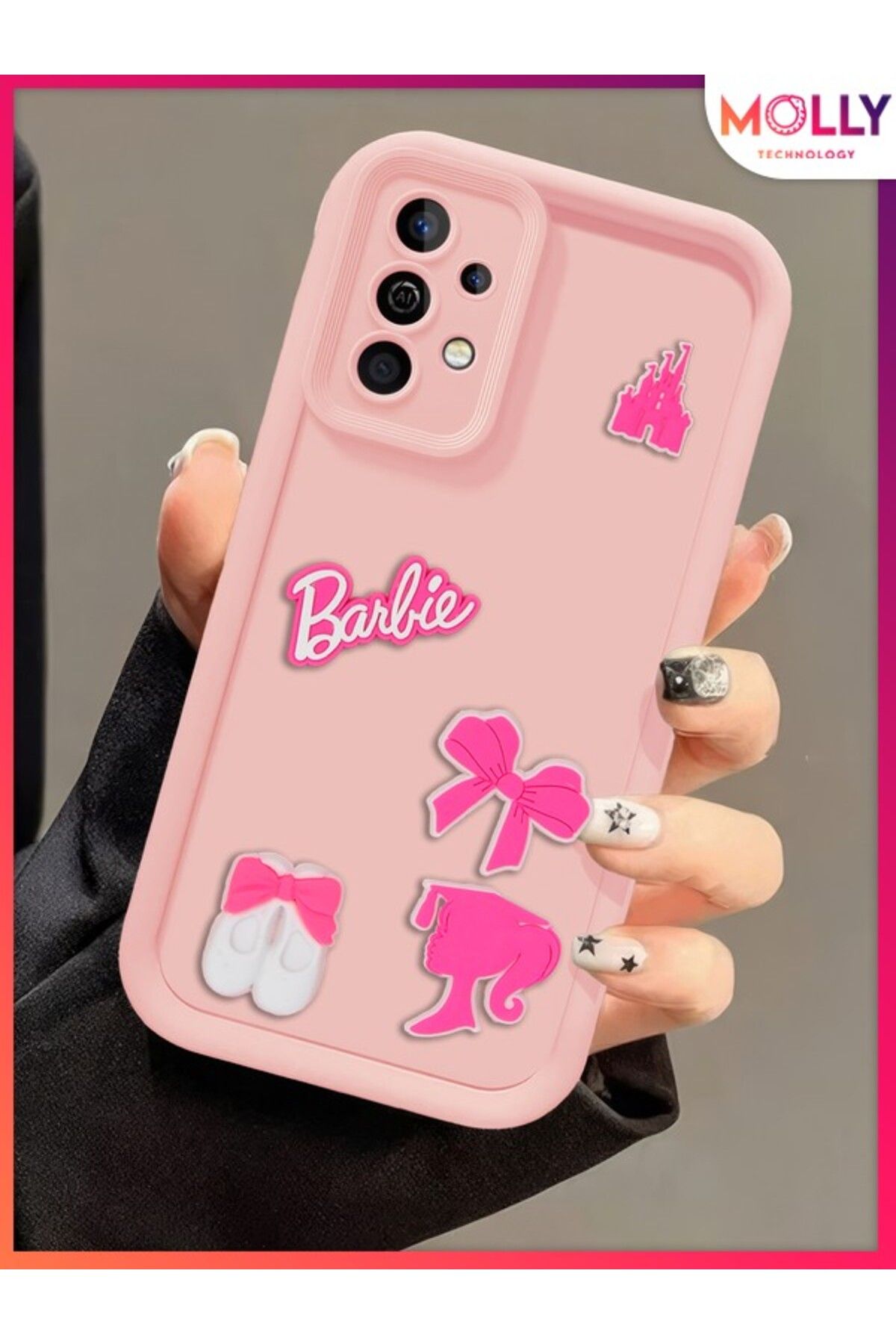 Molly Samsung Galaxy A33 İçin Kum Pembesi Kenarları Kalın 3d Kabartmalı Cute Girl Silikon Kılıf