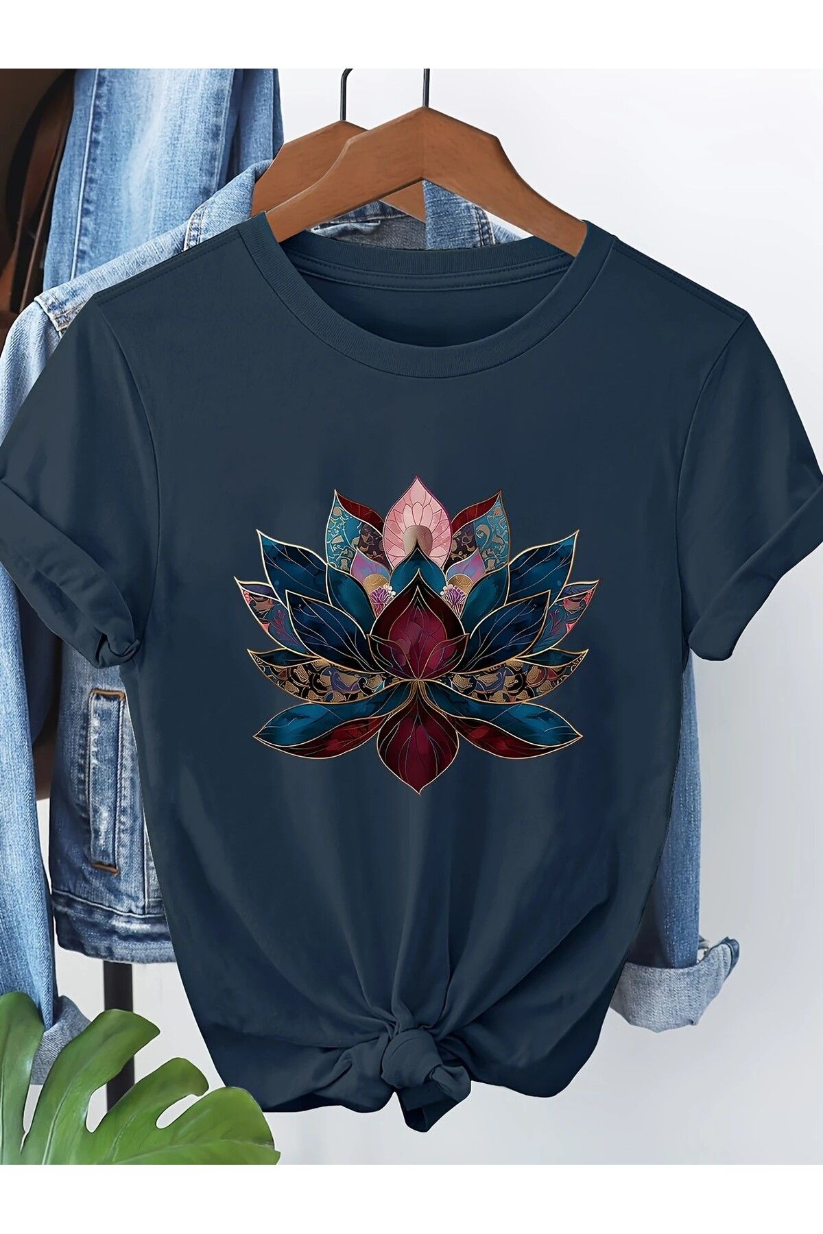 LEIVOR Lotus Çiçeği özel tasarım Baskılı Kadın T-shirt