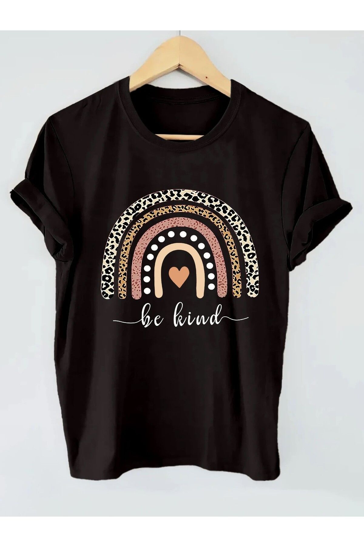LEIVOR Be Kind Leopar Tasarım Baskılı Kadın T-shirt