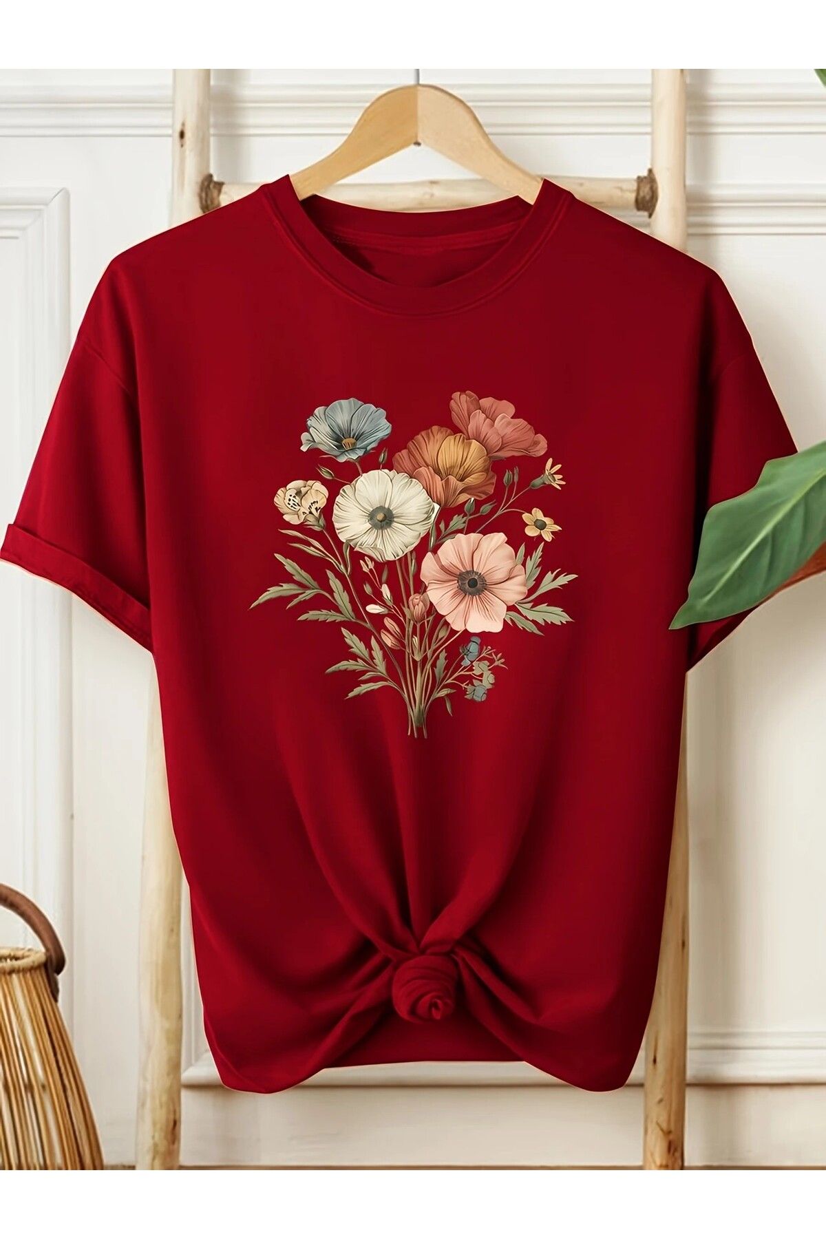 LEIVOR Retro çiçek Baskılı Kadın T-shirt