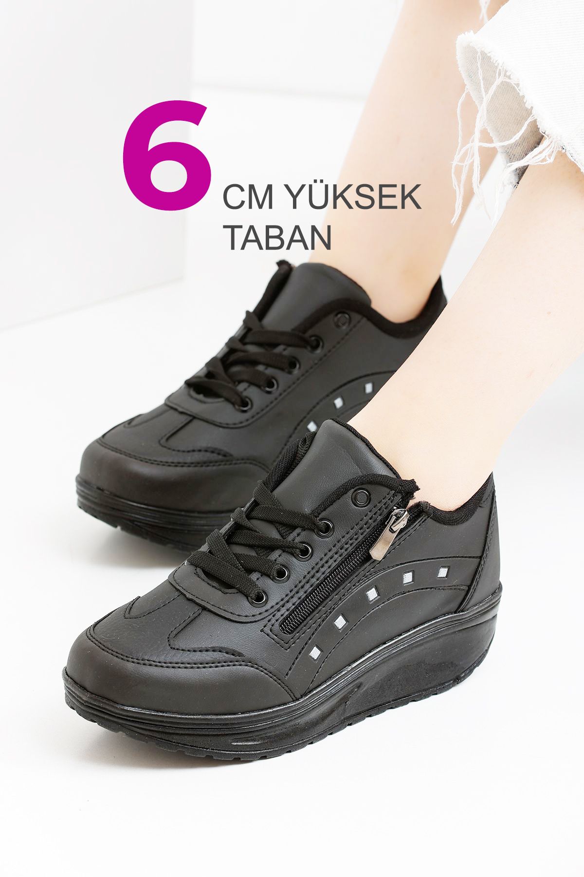 Devida Kadın Beyaz Spor Ayakkabı 6 Cm Yüksek Rahat Taban Günlük Sneaker GX300