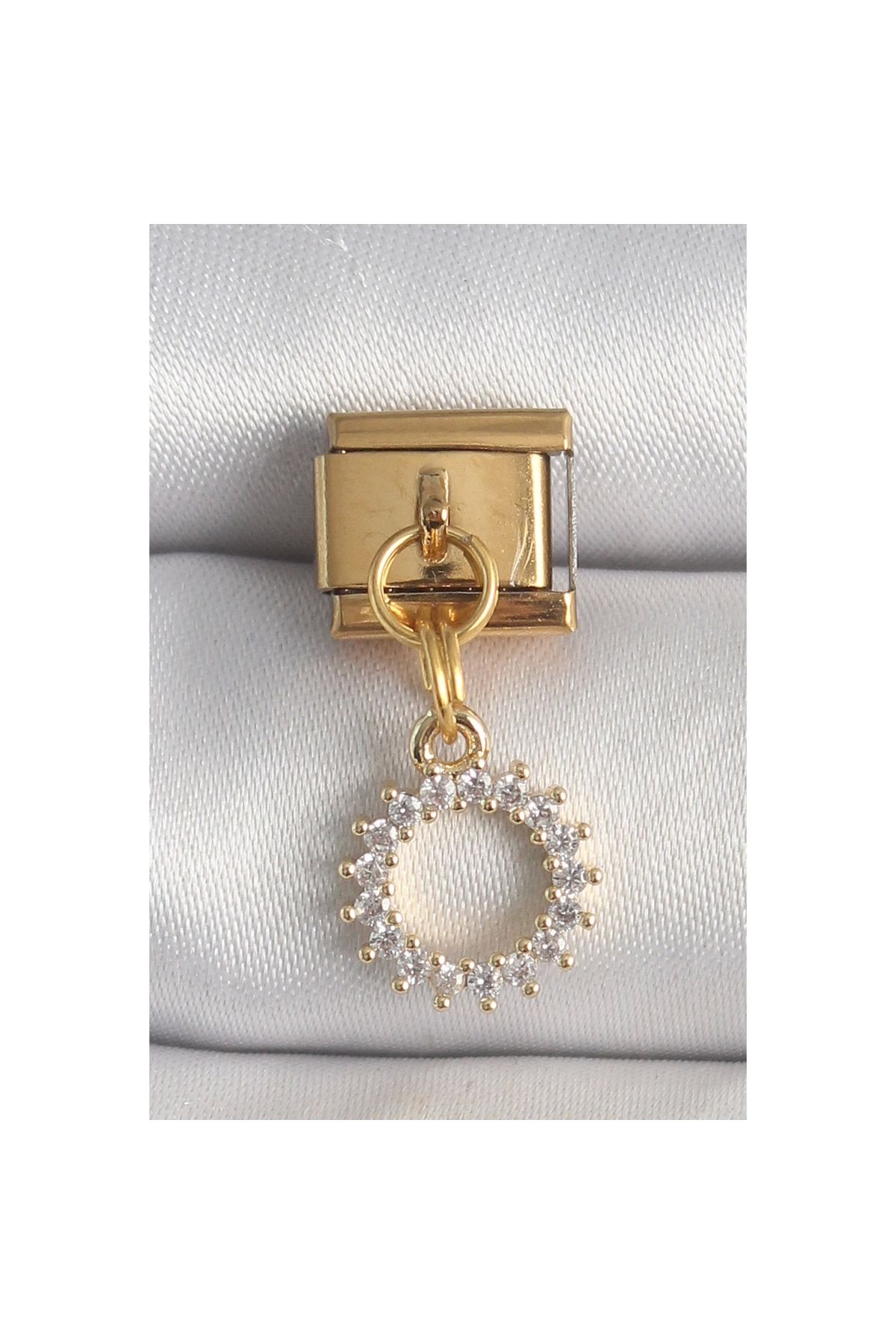 Marsilyan 316L Çelik Gold Renk Zirkon Taşlı Sallantı Güneş Model Nomination Charm - TJ-BC1353