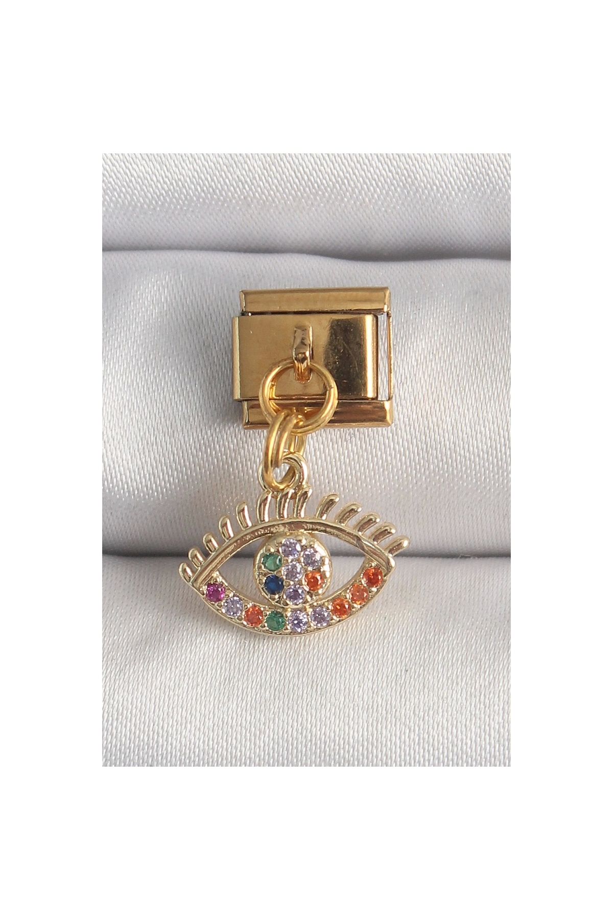 Marsilyan 316L Çelik Gold Renk Sallantı Renkli Zirkon Taşlı Göz Model Nomination Charm - TJ-BC1343