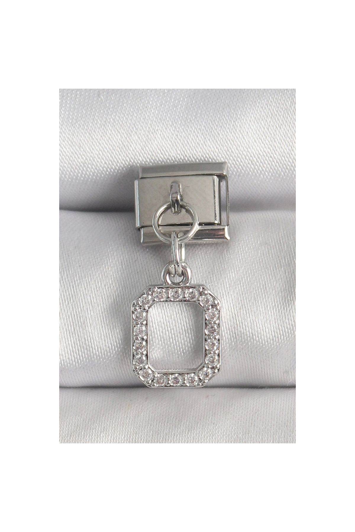 Marsilyan 316L Çelik Gümüş Renk Sallantı Zirkon Taşlı Kare Model Nomination Charm - TJ-BC1382