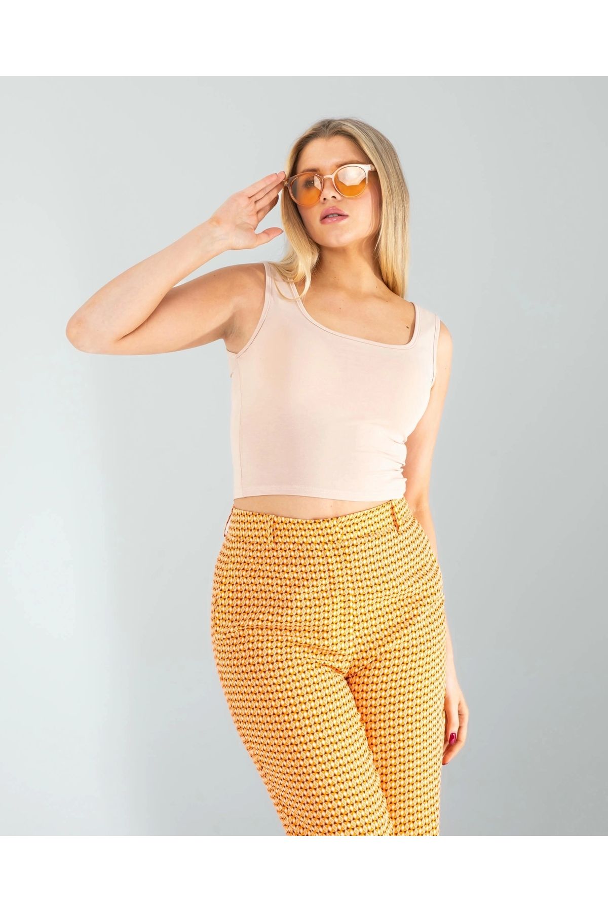 OurStyles Bej Kare Yaka Basic Bluz