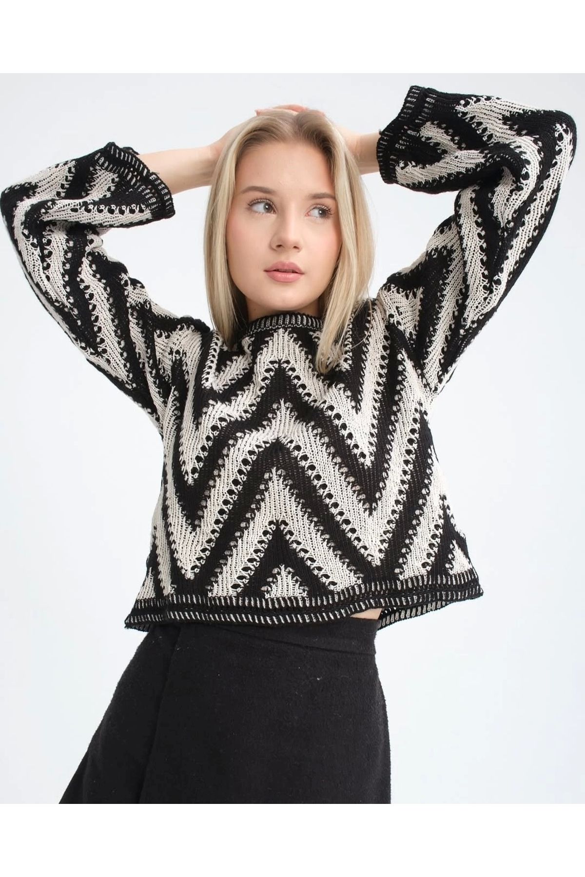 OurStyles Geometrik Desen Salaş Triko Kazak