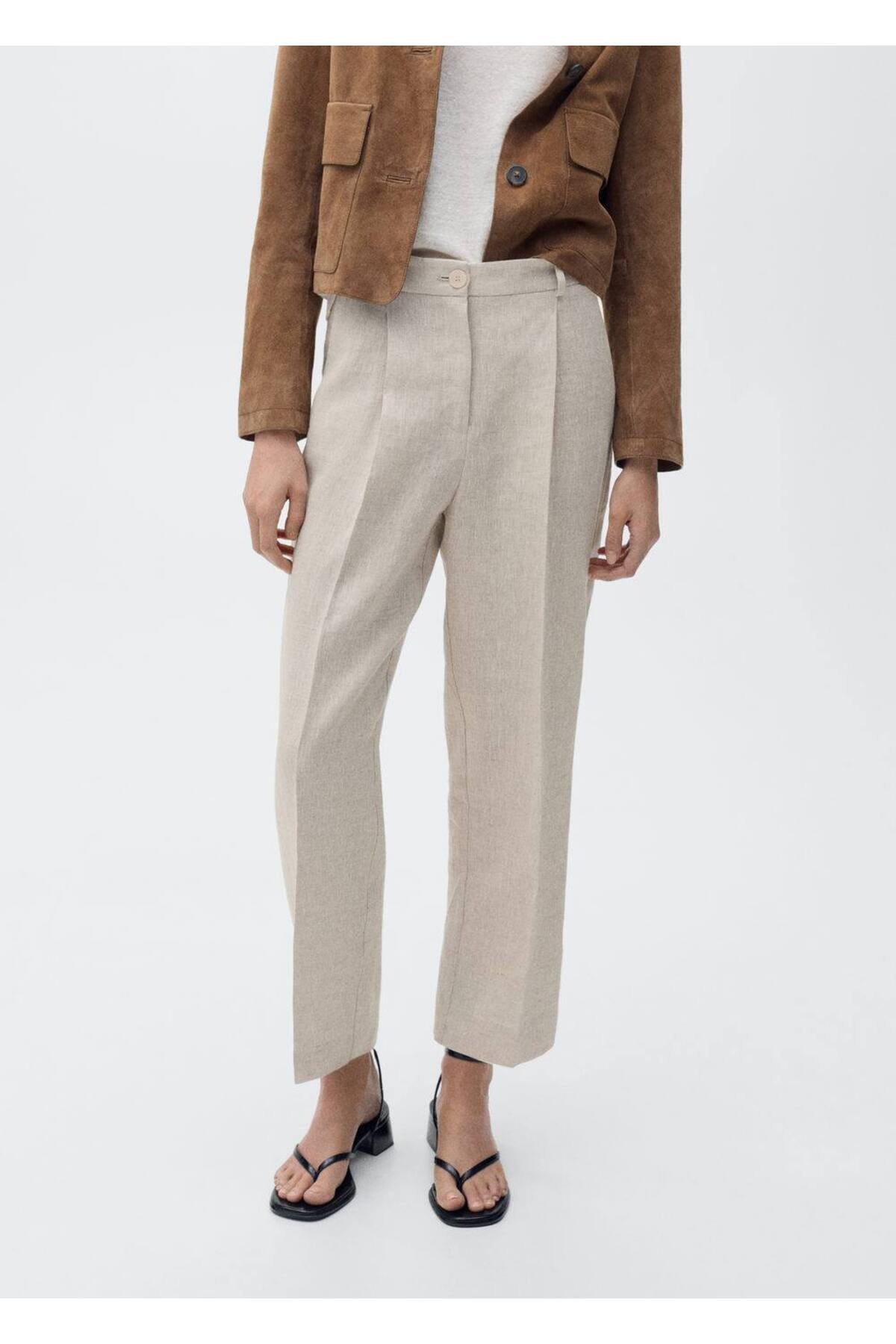 Pileli Keten Pantolon